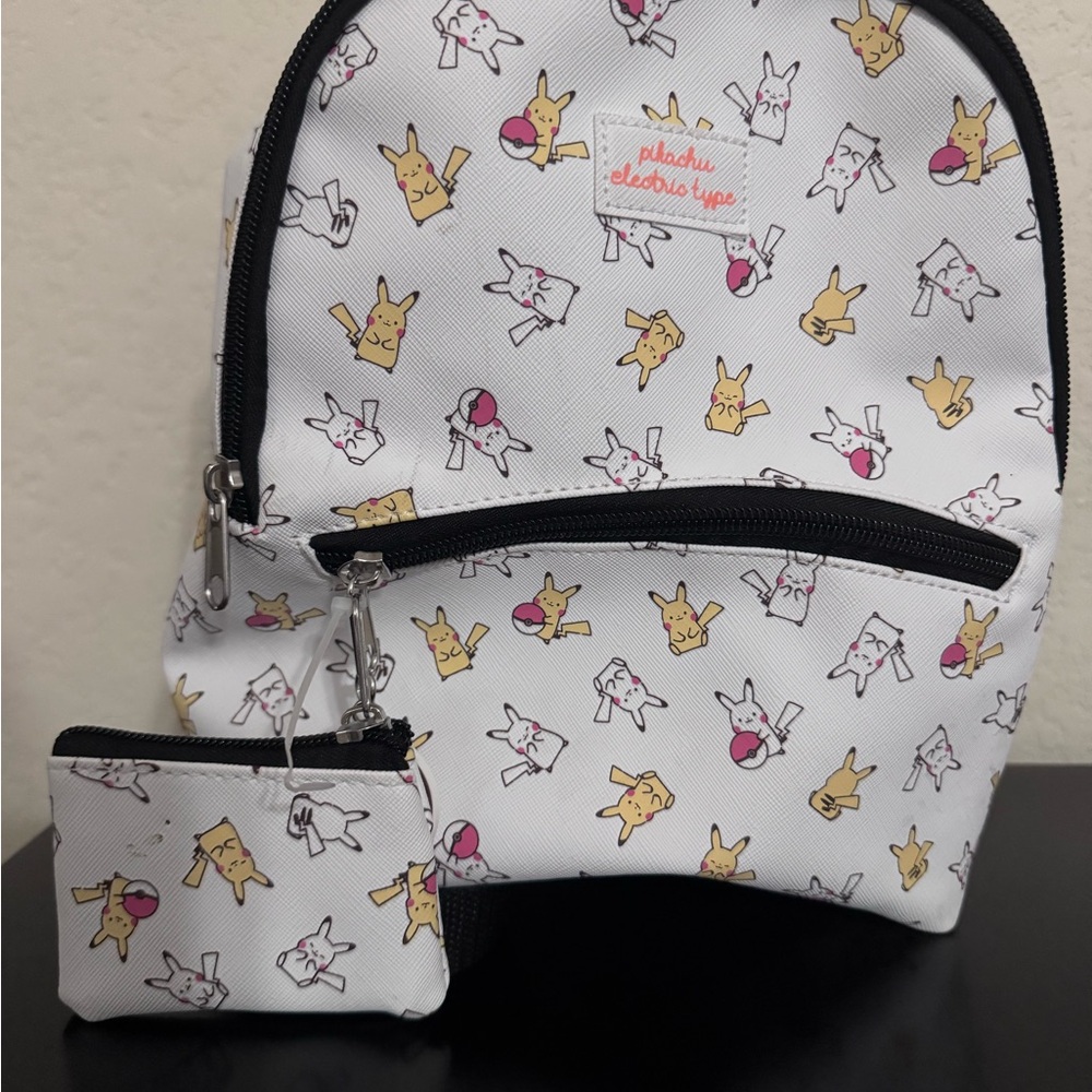 Pokemon White and Black Kids Backpack with Pikachu Print